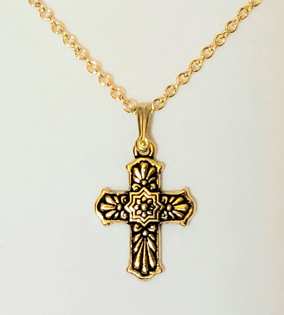 Men's Hammered Gold Narrow Cross Pendant or Necklace in Etsy