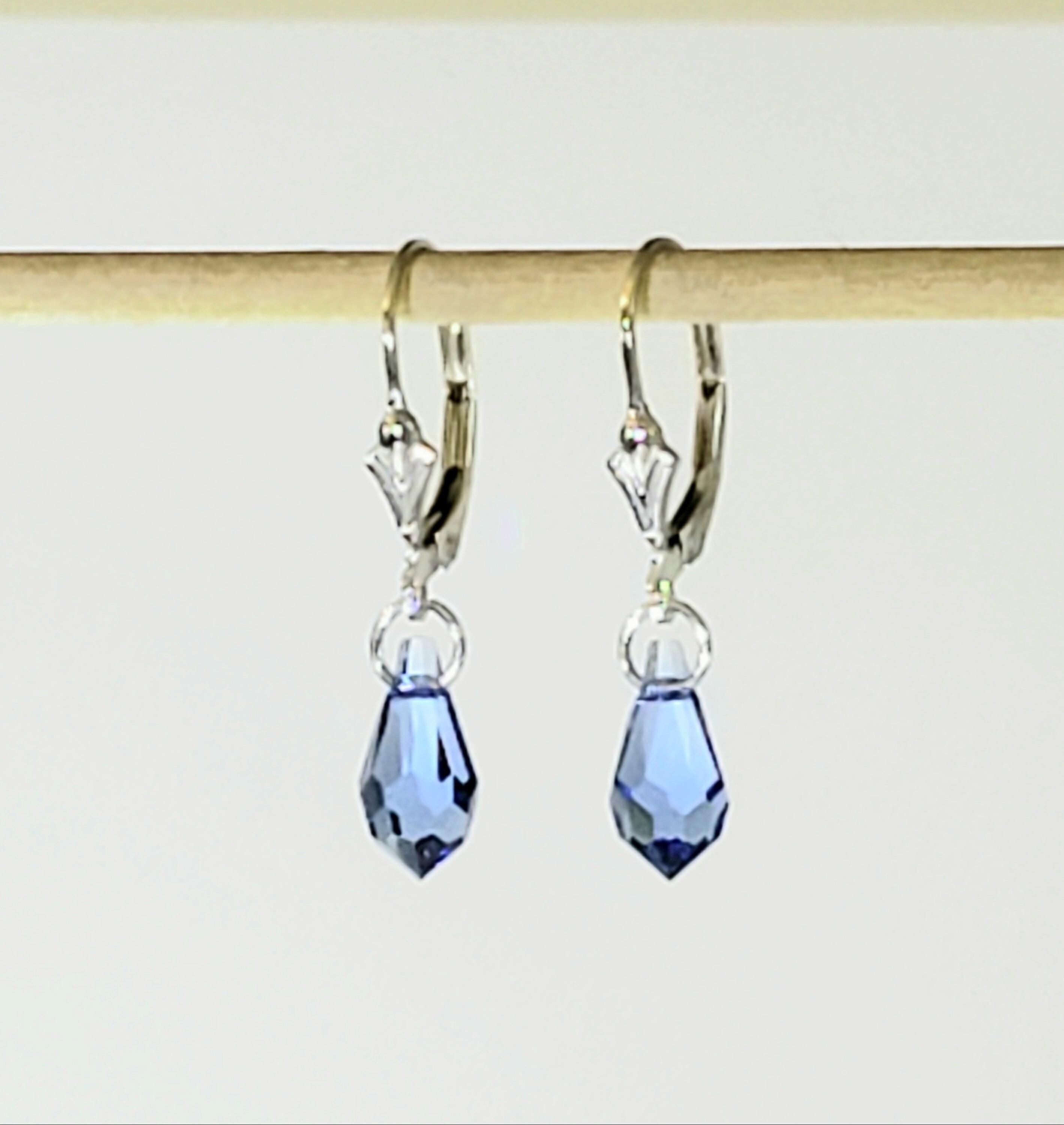 Orecchini da sposa in cristallo di perle azzurre, orecchini da sposa in argento blu cipria, orecchini pendenti in zirconia cubica con perle blu da 1,41, gioielli blu - Italia