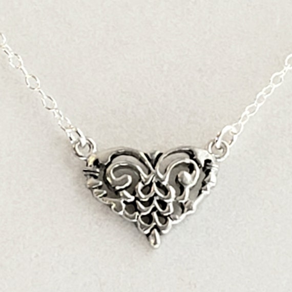 Heart Necklace Filigree Sterling Silver Pendant Teen, Includes Chain Heart Necklace Filigree Sterling Silver Pendant Teen, Includes Chain