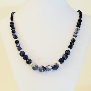 Lapis Lazuli & Sodalite Beaded Gemstone Necklace, 925 Sterling Silver Beads and 925 Sterling Silver EZ Hook/Eye Clasp. See Sets, Earrings