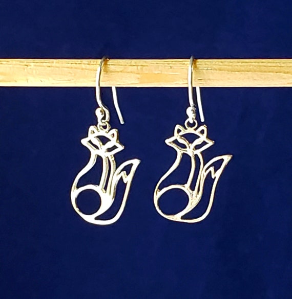 Orecchini a forma di volpe in argento sterling 925 a taglio aperto con ganci per orecchini Bali in argento sterling 925, chiusura a leva/borchie, elencati anche come Foxy Lady - Italia