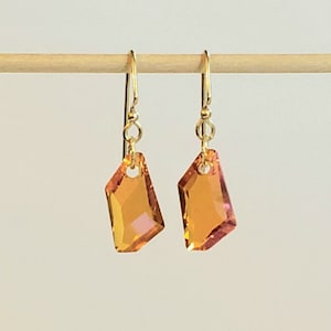 Orange Earrings, Swarovski De-Art 18mm Crystals in Crystal Astral Orange Pink Shade with 14K Gold Filled Shepherd&#39;s Hook Ear Wires