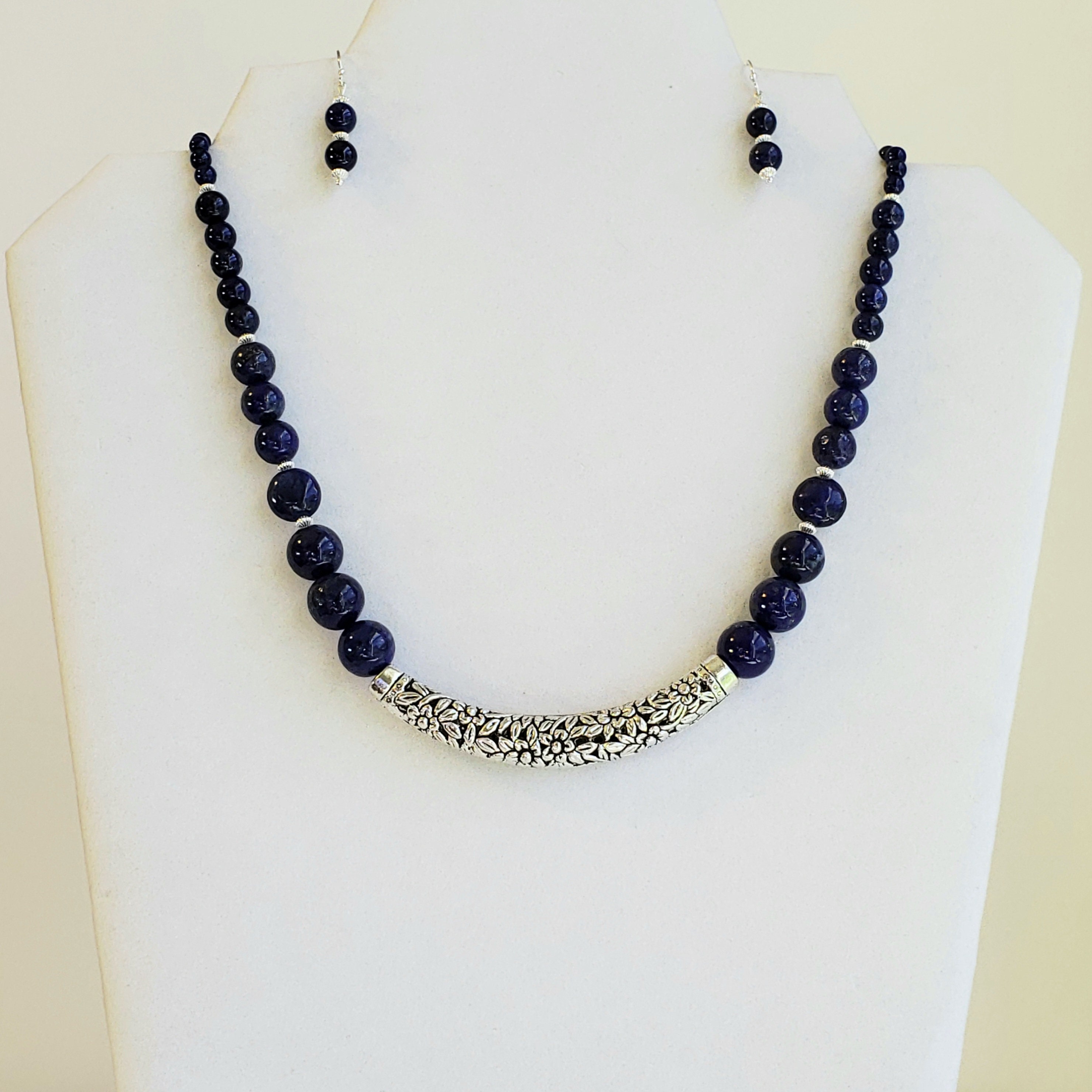 Lapis Lazuli Beaded Gemstone Necklace Set With Antique 925 | Etsy