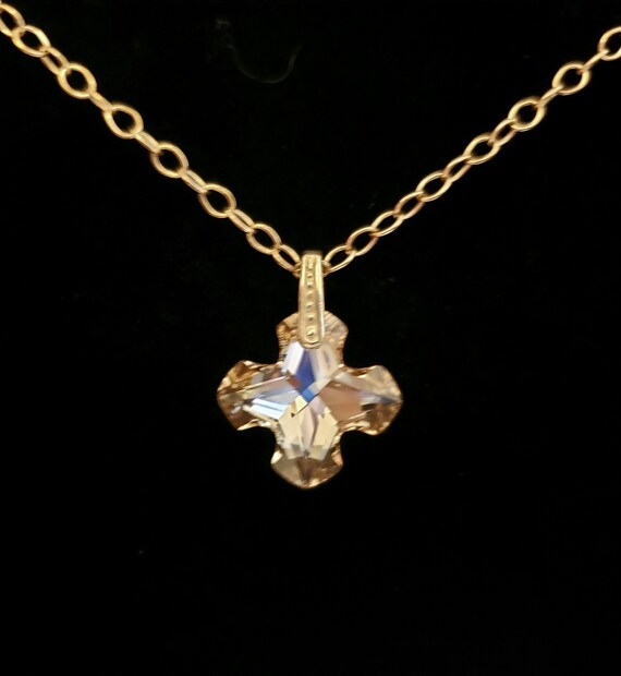 Gold Greek Cross Pendant Necklace In Swarovski Crystal Golden - Greek Cross Pendant Necklace Gold Greek Cross Pendant Necklace In Swarovski Crystal Golden - Greek Cross Pendant Necklace