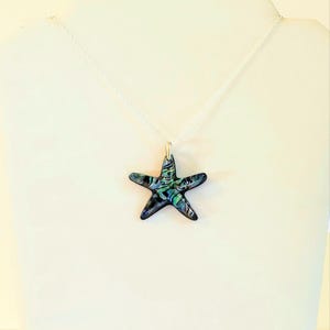 Paua Shell Starfish Pendant, Necklace in Blue, Turquoise, Green, Black with 925 Sterling Silver Oval Cable Chain "Paua Starfish Pendant" image 5