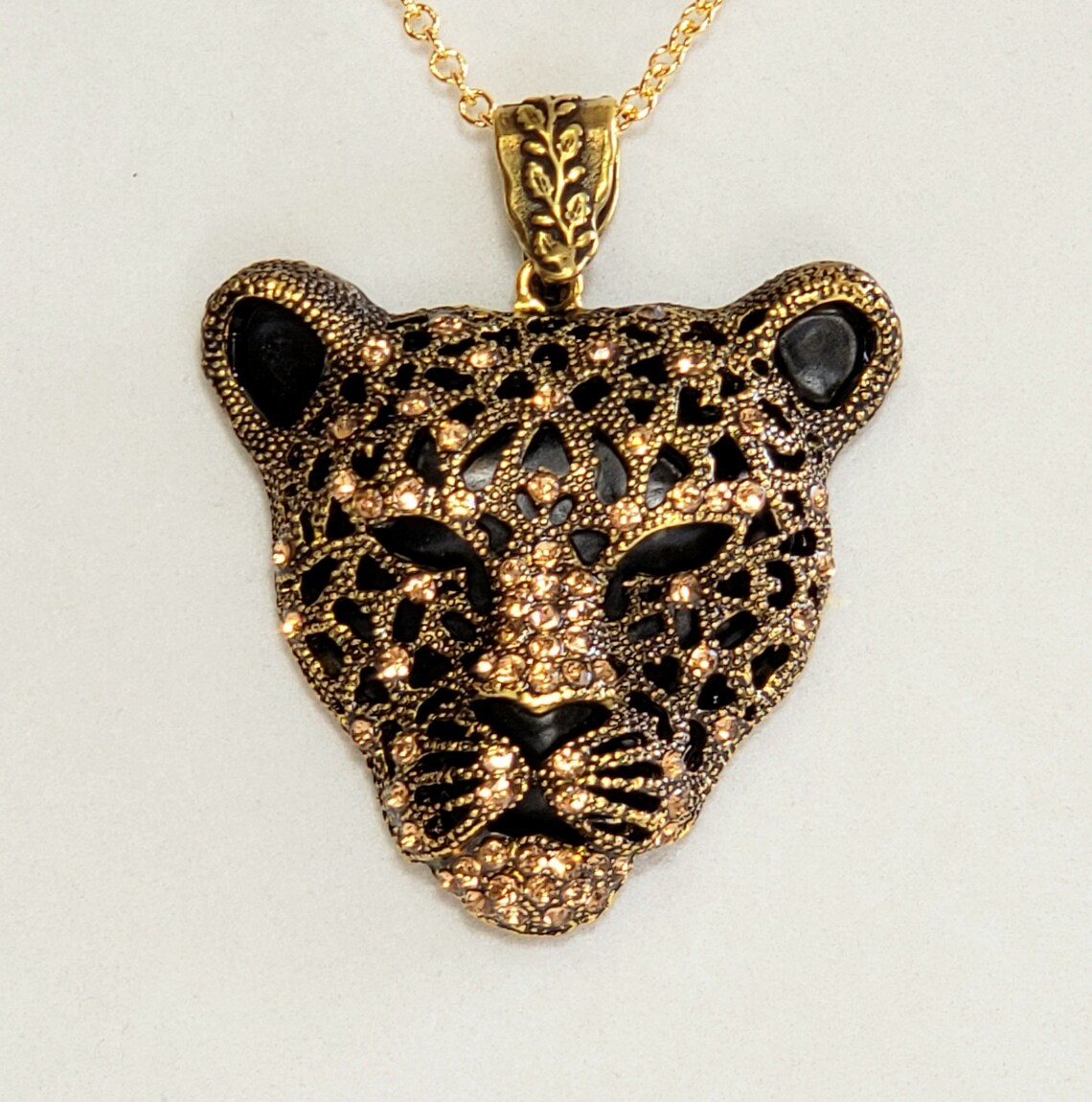 Black Panther Pendant or Necklace with Gold Rhinestones Etsy