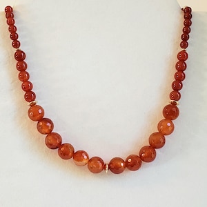 Red Carnelian Faceted Beaded Gemstone Necklace with 14K Gold Filled Saucer Accent Beads and 14K Gold Filled Hook & Eye Clasp
