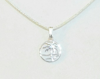 Sterling Silver Palm Tree Pendant Necklace: Ocean Beach Filigree