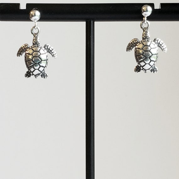 Sterling Silver And Antiqued Turtle Post Earrings Sterling Silver And Antiqued Turtle Post Earrings