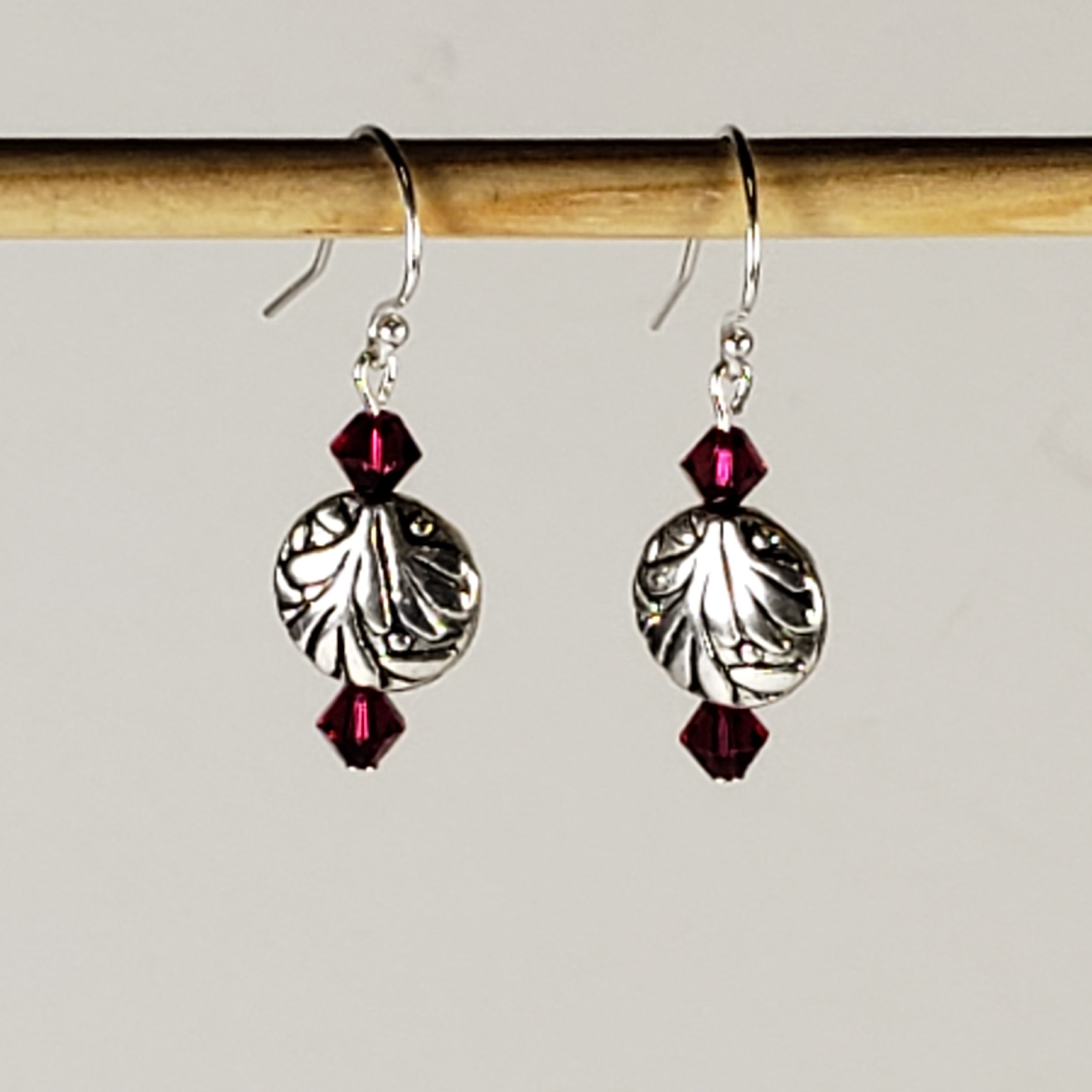 Magenta Earrings in Sterling Silver Plated Floral Disc Etsy
