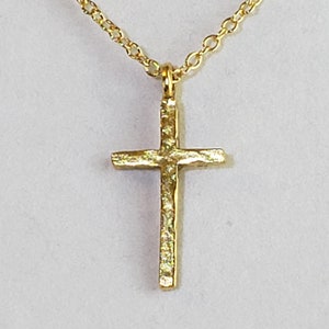 Men&#39;s Hammered Gold Cross Pendant, or Necklace in Antique 24K Gold Plated Pewter, 14K Gold Filled 3mm Cable Chain & Gold Fill Lobster