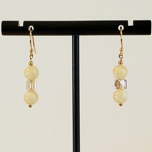 Yellow Calcite Beaded Gemstone Earrings & Golden Shadow Swarovski Crystal Cubes with 14K Gold Filled Hook Ear Wires "Honey Square Earrings"