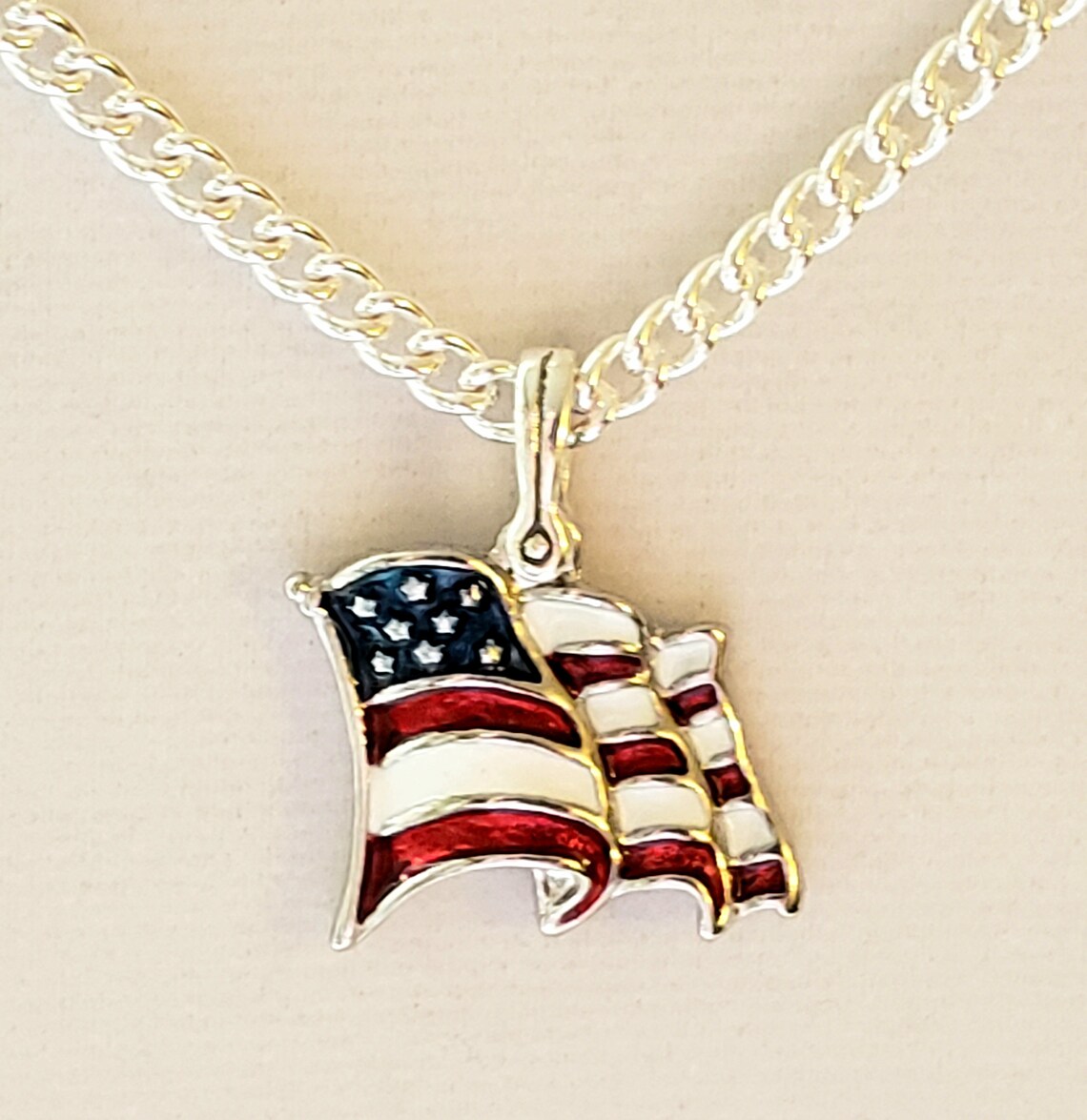 American Flag Pendant Necklace in Silver Trimmed Plated Etsy