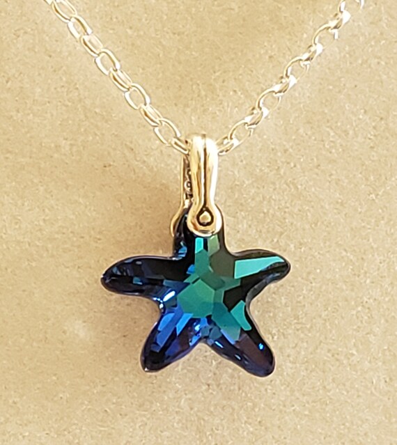 Men's Bermuda Blue Starfish Pendant Necklace in Swarovski | Etsy