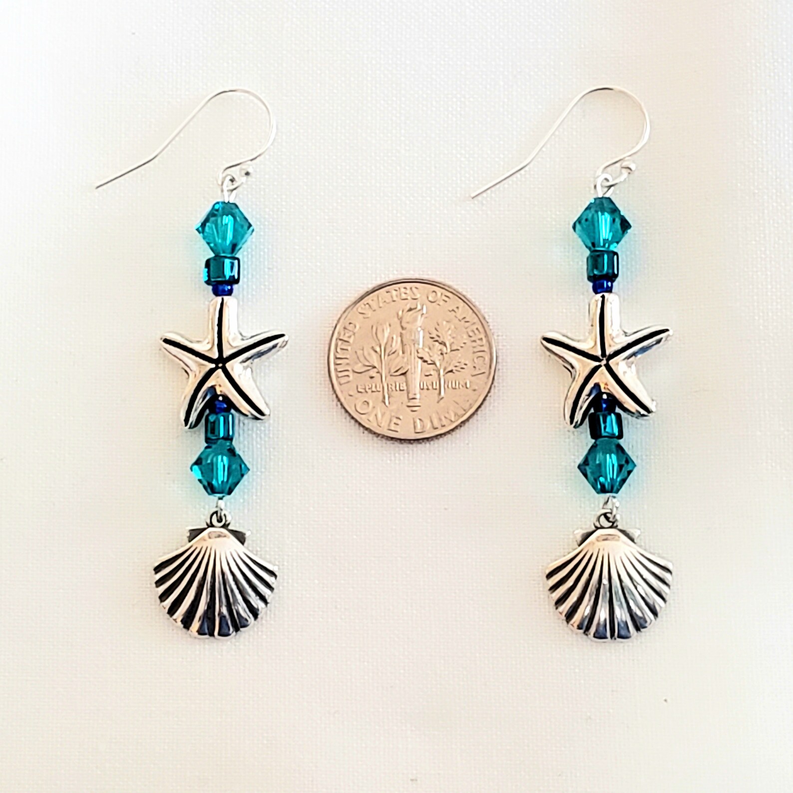 Beach Dangling Earrings With 925 Sterling Silver Shell Silver Etsy UK