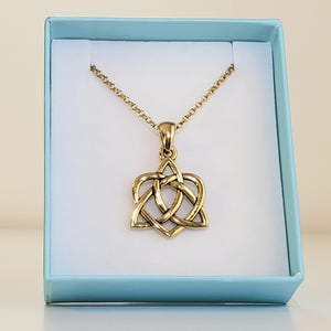 Celtic Open Knot/Heart Pendant, Necklace in 14K Antique Gold Plate Britannia Pewter, 14K Gold Filled Double Link Cable Chain & Lobster Clasp