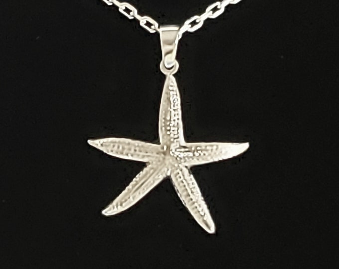 Starfish Pendant, Necklace in Hammered Solid 925 Sterling Silver ...