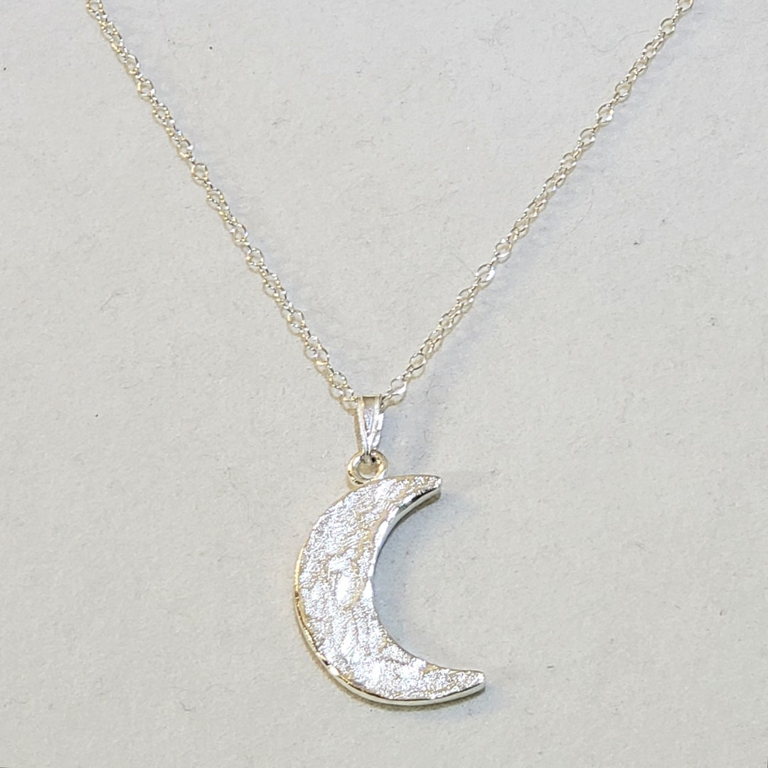 Hammered Silver Crescent Moon Pendant, or Necklace in 925 Sterling ...