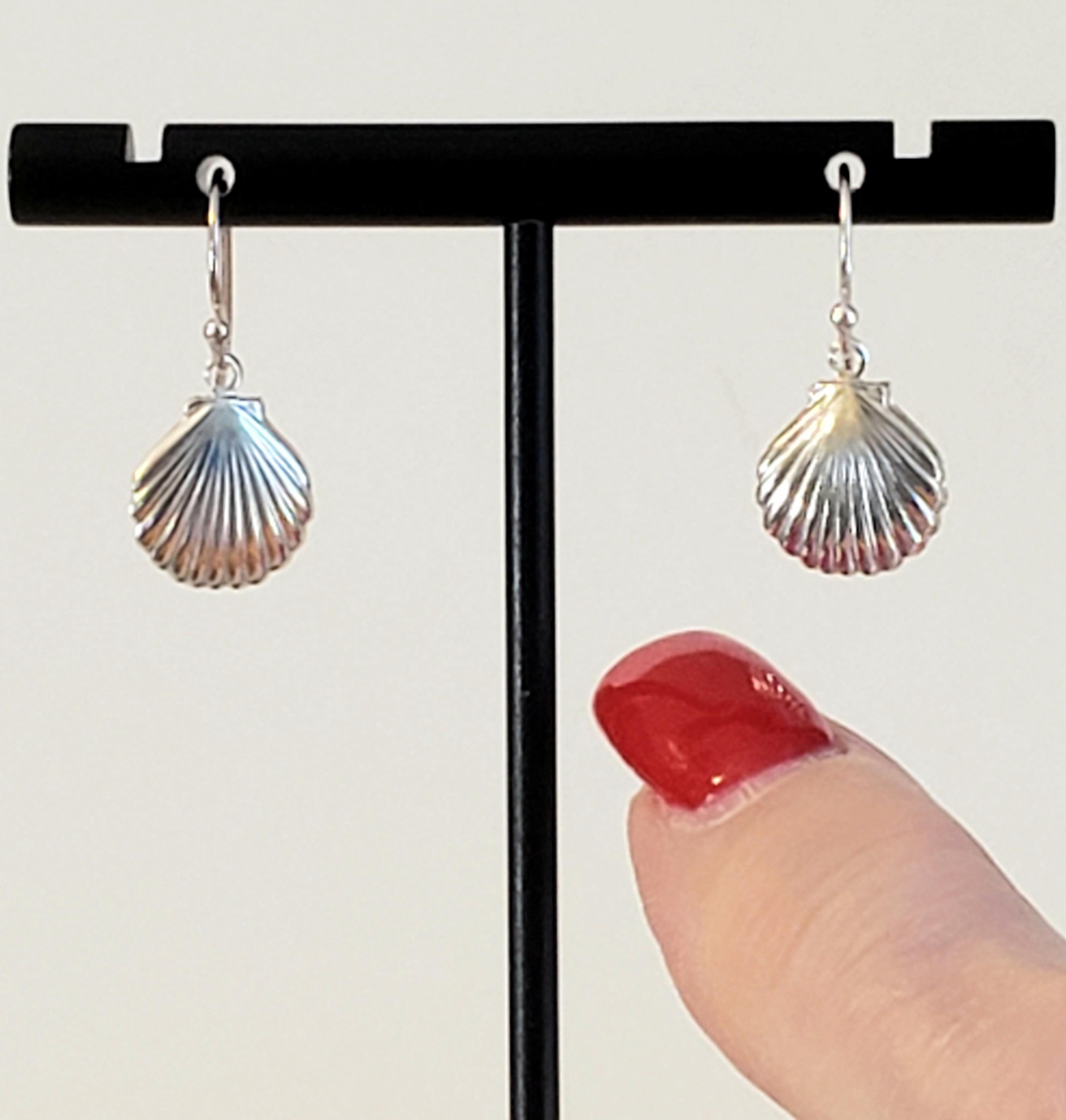 925 Sterling Silver Small Scallop Shell Earrings With 925