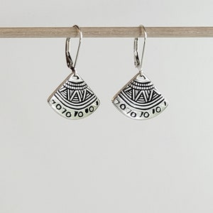 Antique 925 Sterling Silver Plated Pewter Ethnic Fan Earrings with 925 Sterling Silver Lever Backs with Secure Locks image 4