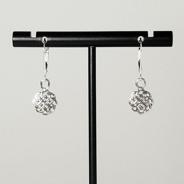 Antique 925 Sterling Silver Cut-Out Celtic Knot Earrings with 925 Sterling Silver Lever Backs for Security