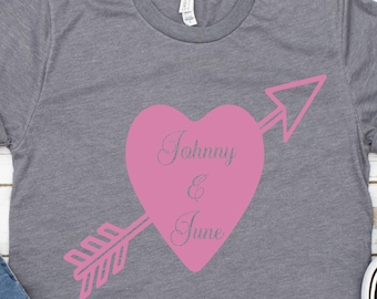 Johnny Cash, June Carter Shirt, Johnny and June Heart, Love, Classic Country T-Shirt, Music Lovers Gift, Country Legends, Country Couples