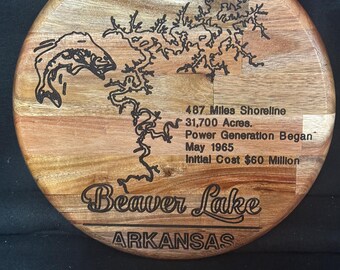 Engraved Beaver Lake Map, Acacia Wood Sign, Handmade