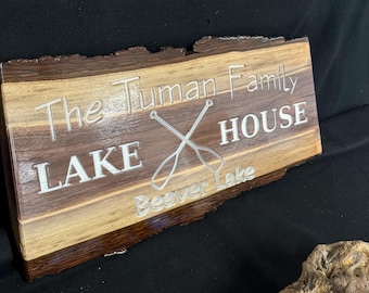 Live Edge, Custom Sign, Lake,Mountain, Rustic Cabin, Personalized Camp.