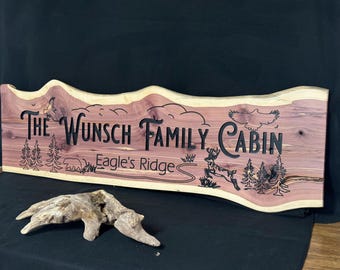 x~ Live Edge, Large Custom Sign, 14"x 47" Lake, Mountain, Rustic Cabin, Personalized Camp.