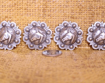 Mule Head Silver Conchos, Rustics Screw Back, Set of 4