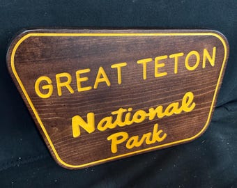 Great Teton National Park/ Carved  / Wood Sign / Rustic / Cabin / Sasquatch/ Decor