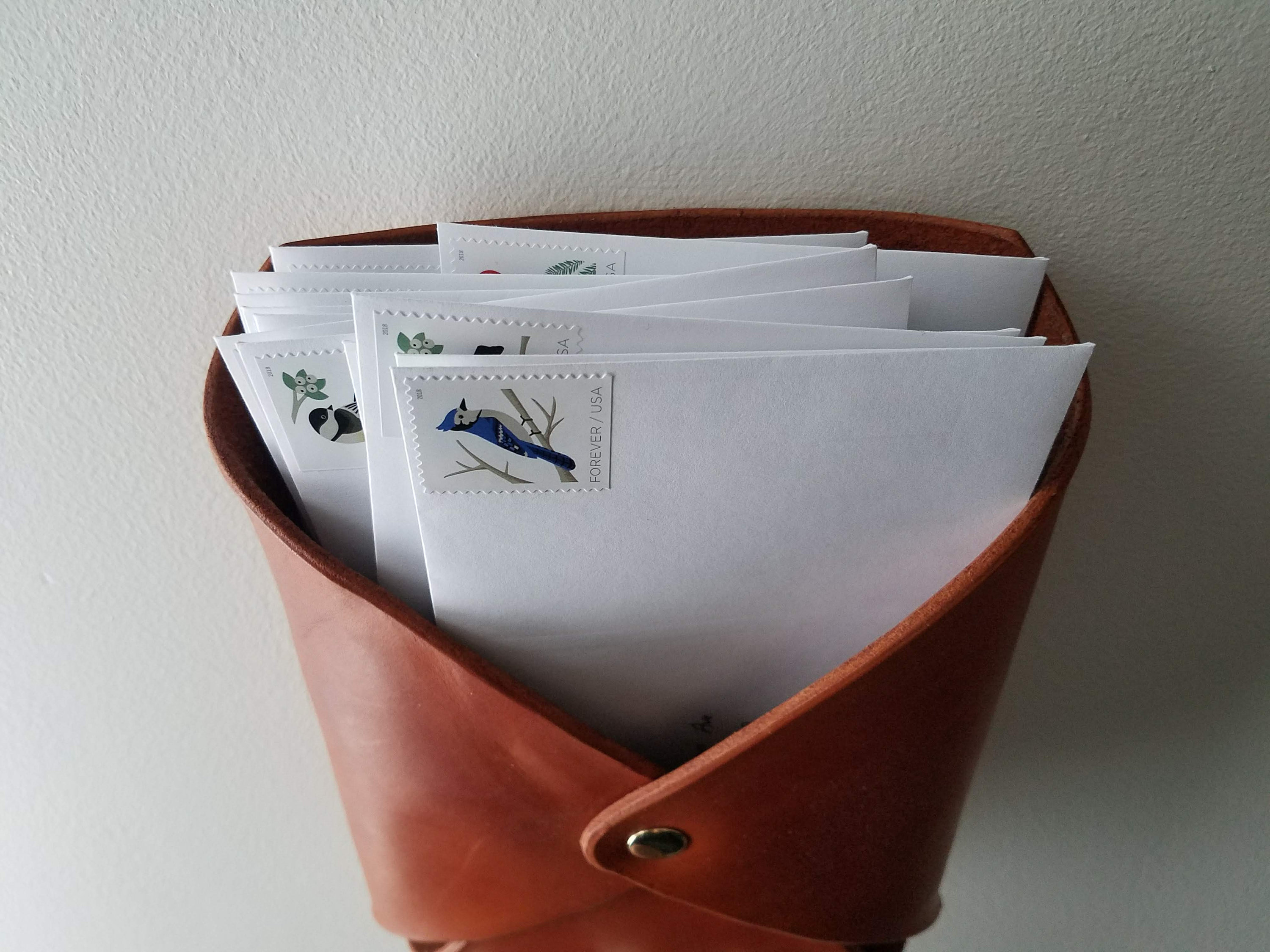 Medium Leather Wall Hanging Envelope, Leather Envelope, Mail Organizer