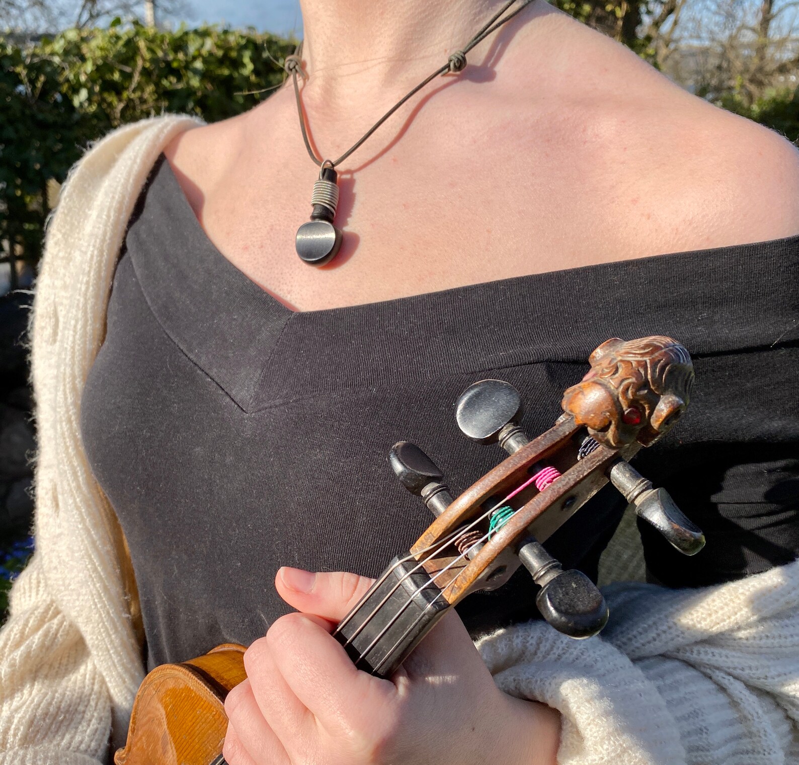 Vintage Violin Tuning Peg and Electric Guitar String Necklace | Etsy