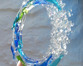 Fused Glass Hanging Waves Large