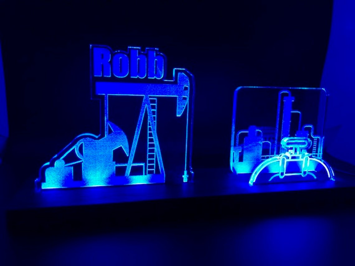 Personalized Oil Pump Rig LED Light Desk Name Plate and Business Card ...