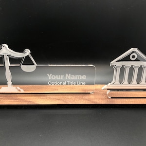 Personalized Lawyer Judge Court desk name plate and business card holder. Wood and Acrylic. image 2