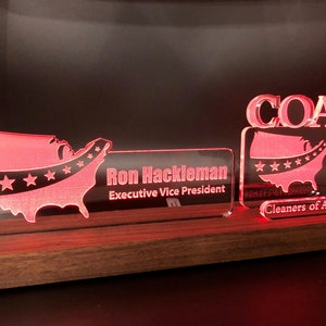 Personalized Executive - CEO - President - Vice President - Chief LED light desk name plate and business card holder. Wood and Acrylic.