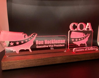 Personalized Executive - CEO - President - Vice President - Chief LED light desk name plate and business card holder. Wood and Acrylic.