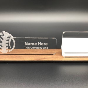 Personalized Chiropractor - Chiropractic desk name plate and business card holder. Wood and Acrylic.