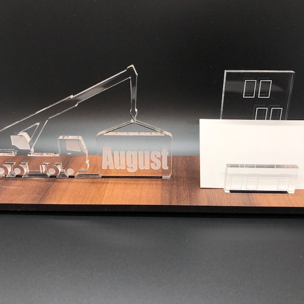 Personalized crane - construction desk name plate and business card holder.  Maple, Walnut, Cherry, Acrylic.