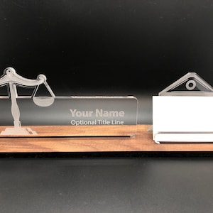 Personalized Lawyer Judge Court desk name plate and business card holder. Wood and Acrylic. image 3