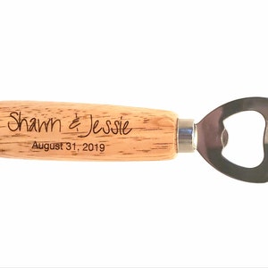 Wood hand held bottle opener Wedding Party Favor - Personalized