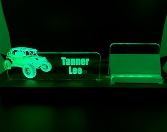 Personalized LED  Offroad - RZR desk name plate and business card holder.  Wood and Acrylic.