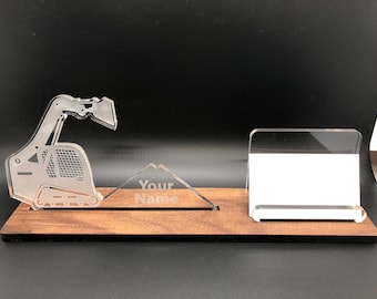 Personalized Skid Steer - Bobcat - Heavy Equipment - Construction - Machine desk name plate and business card holder. Wood and Acrylic.