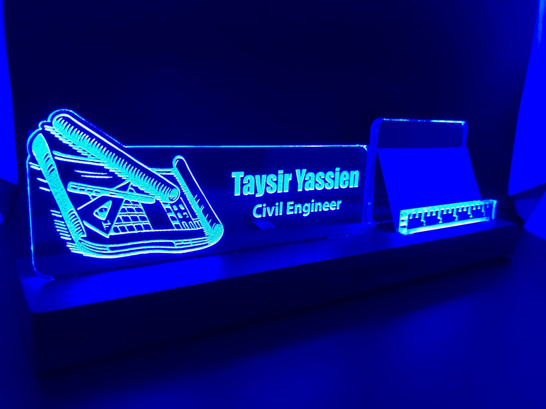 Engineering Led Sign Personalized Civil Engineer LED Light Desk Name Plate and Business Card ...