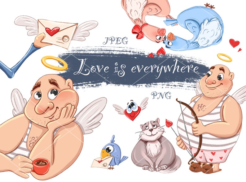 Valentine/'s Day bundle of illustrations Pets Holidays Romantic collection Angels Hearts Cupid Love clipart Wings