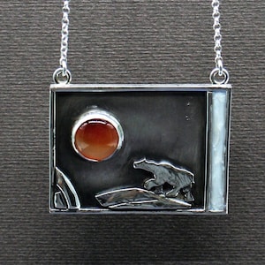 Ice - Nature Series - Rectangular Pendant with Polar Bear and Fire Opal, art. 331