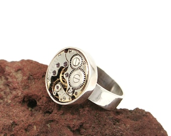 Bague de bracelet avec mouvement de montre vintage, en argent art.211