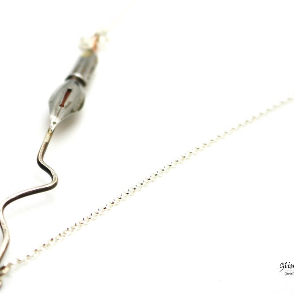 Nib - necklace with vintage nib - with chain and silver thread - Collier inspired by the world of books and writing Art.263b