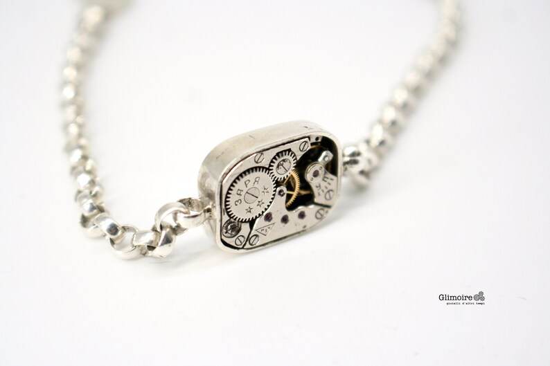 bracelet with clock art.267 Bracelet with rectangular clock mechanism silver chain